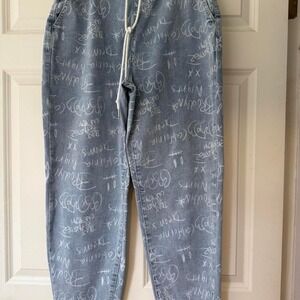 Gemma Rae Love Fire high-waisted denim jeans with‎ chalk art graffiti